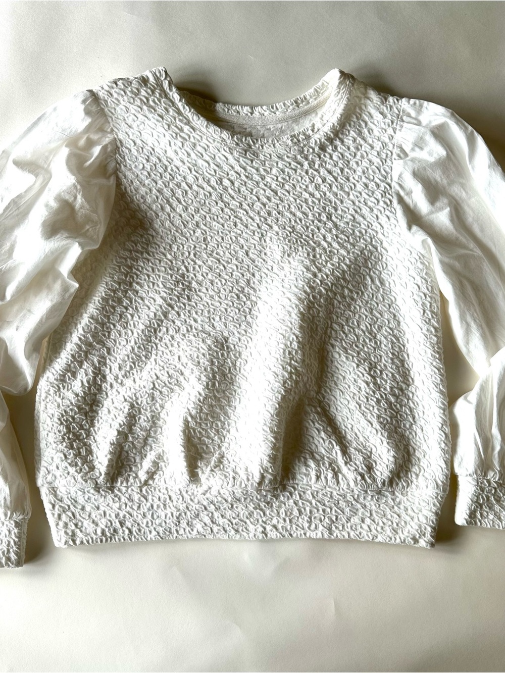 Anthropologie Porridge White Textured Mixed Media Puff Sleeve Top S